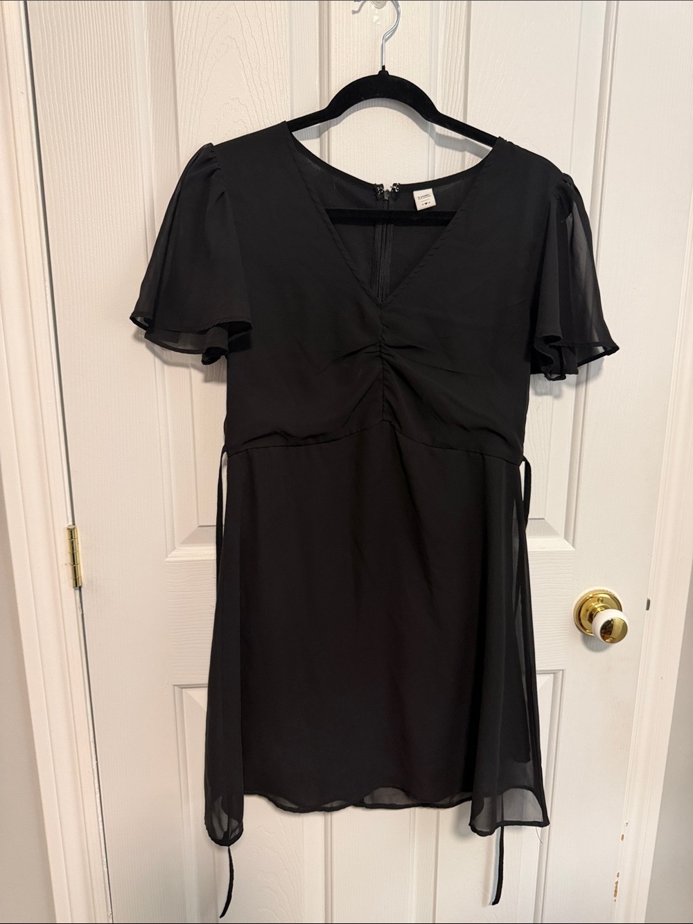 twik Black V-Neck Short Sleeve Chiffon Dress